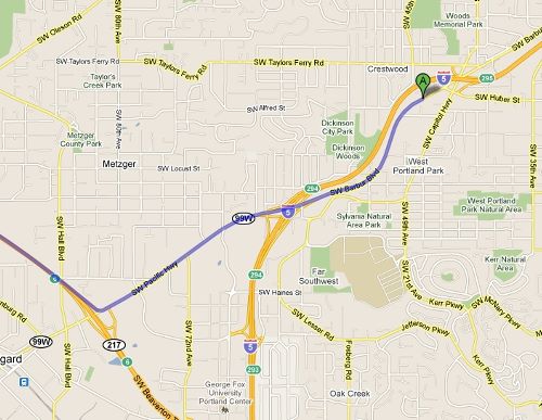(click to magnify) Map from Tigard, Beaverton, and points west